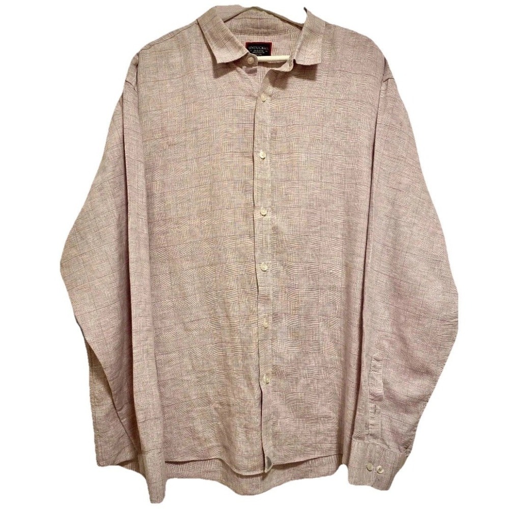 UNTUCKIT Torontel Checkered White Purple Linen Men's L/S Shirt Coastal Luxe 2XL‎